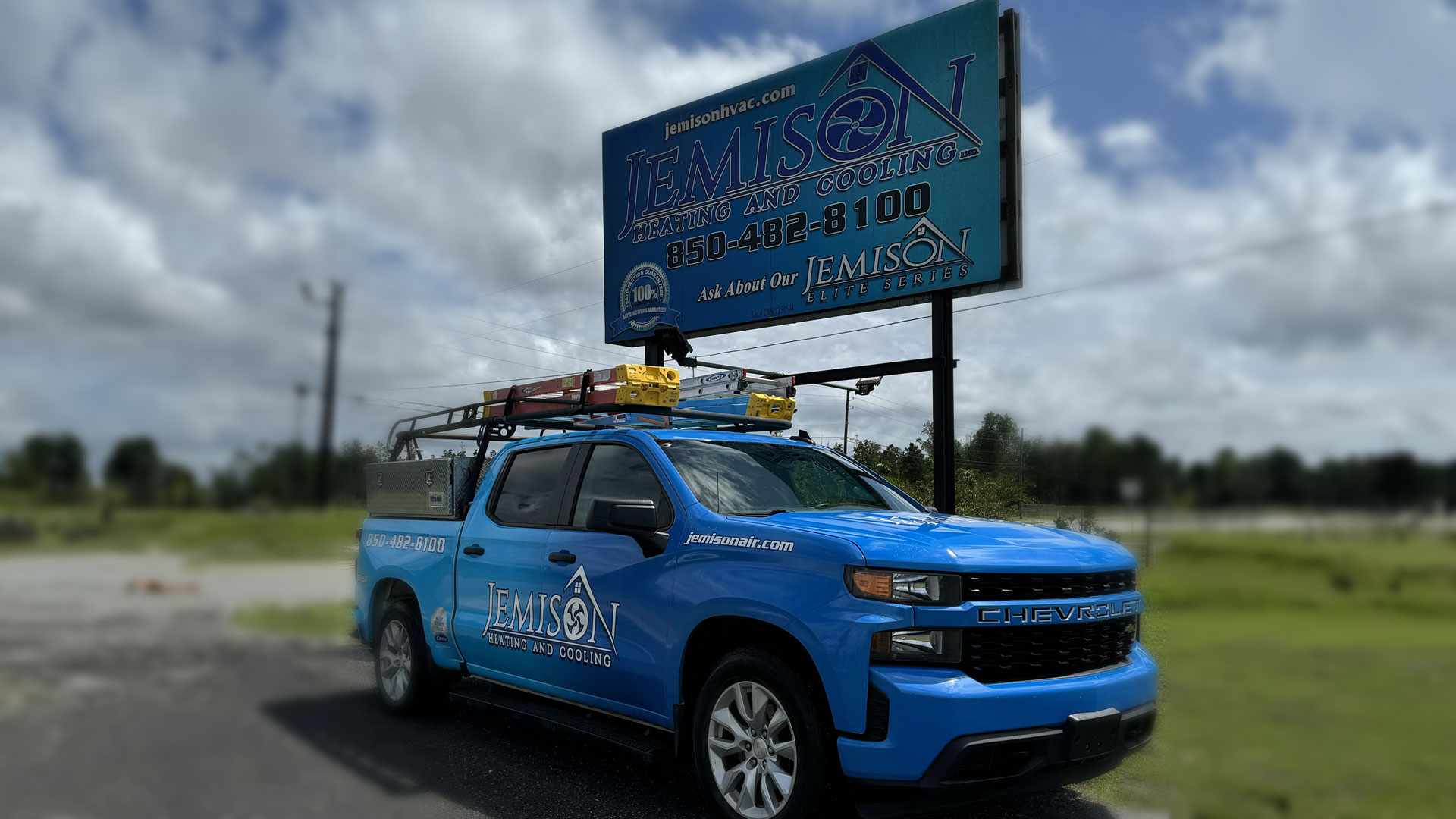 work truck and billboard